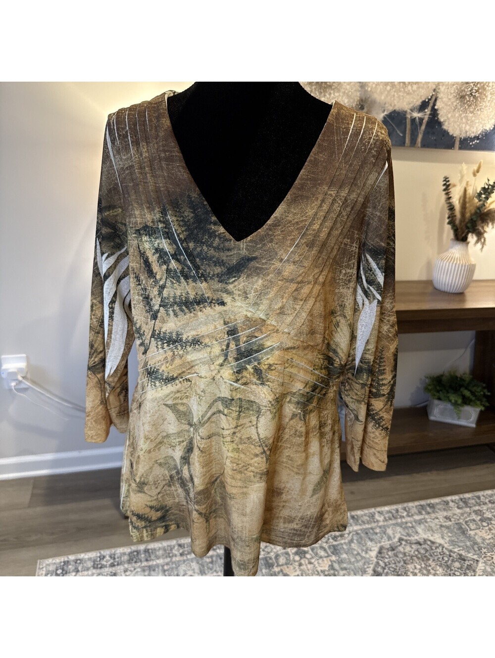 Cold Water Creek Vneck 3/4 Sleeve Fall Blouse Size Large Lined